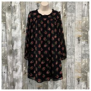 NWT Gap Kids Boho Sheer Long Sleeve Ruffle Black Floral Shift Swing Dress XXL